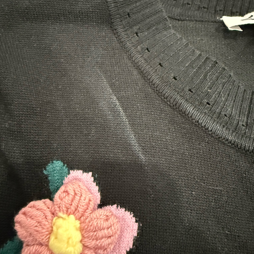 Nanette Lepore black sweater with 3-D flowers - Picture 2 of 5